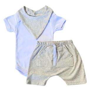 conjunto bebê menino de verão bermuda e babador lindo de algodão em Oferta na Shopee