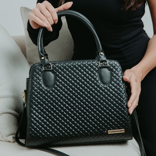 Bolsa feminina Grande bicolor, com alça transversal regulável em Oferta na Shopee