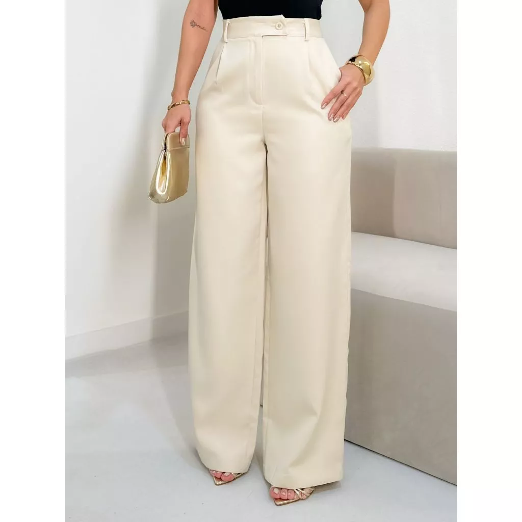 EMILI Calça Alfaiataria Pantalona Feminino Detalhe Em Fecho italiano Cruzado- S851 — imagem 1