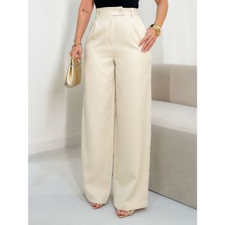 EMILI Calça Alfaiataria Pantalona Feminino Detalhe Em Fecho italiano Cruzado- S851
