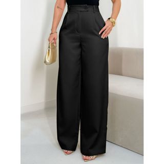 EMILI Calça Alfaiataria Pantalona Feminino Detalhe Em Fecho italiano Cruzado- S851 em Oferta na Shopee