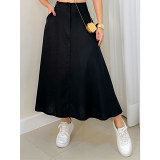 EMILI Saia Midi Em Tricolino Feminino Com Fechamento Frontal Em Dois Botoes Possui Forro-S840 em Oferta na Shopee