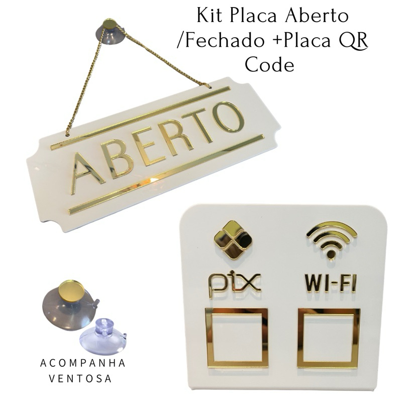 Kit Placa Display Pix Wifi Placa Identificação Aberto Fechado com Ventosa Em Acrílico
