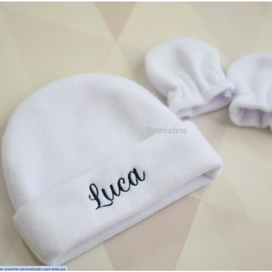Touca de Bebê Personalizada com Luvinhas rn recem nascido quentinha saida maternidade