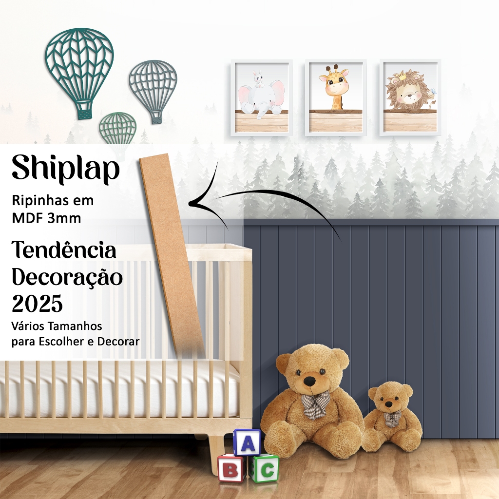 Kit 5, 10 e 15 Ripas Ripado Shiplap Retangular Decorativo  Ripas MDF Cru 3mm - Ripinhas Tendência 2025