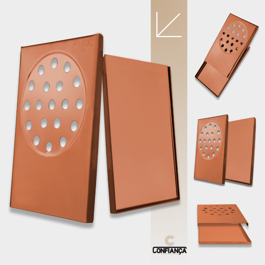 Ralo Pratic Escoamento Para Box Banheiro Inteligente 100% Aço Inox Luxo Bronze Cód. 5203