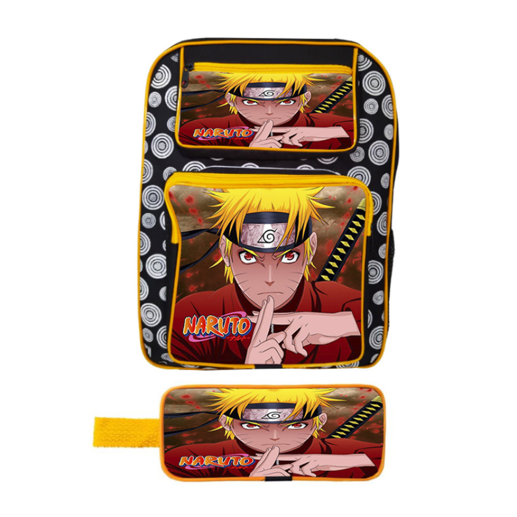 Kit Escolar Mochila Grande e Estojo Infantil Masculino Menino Personagem Naruto