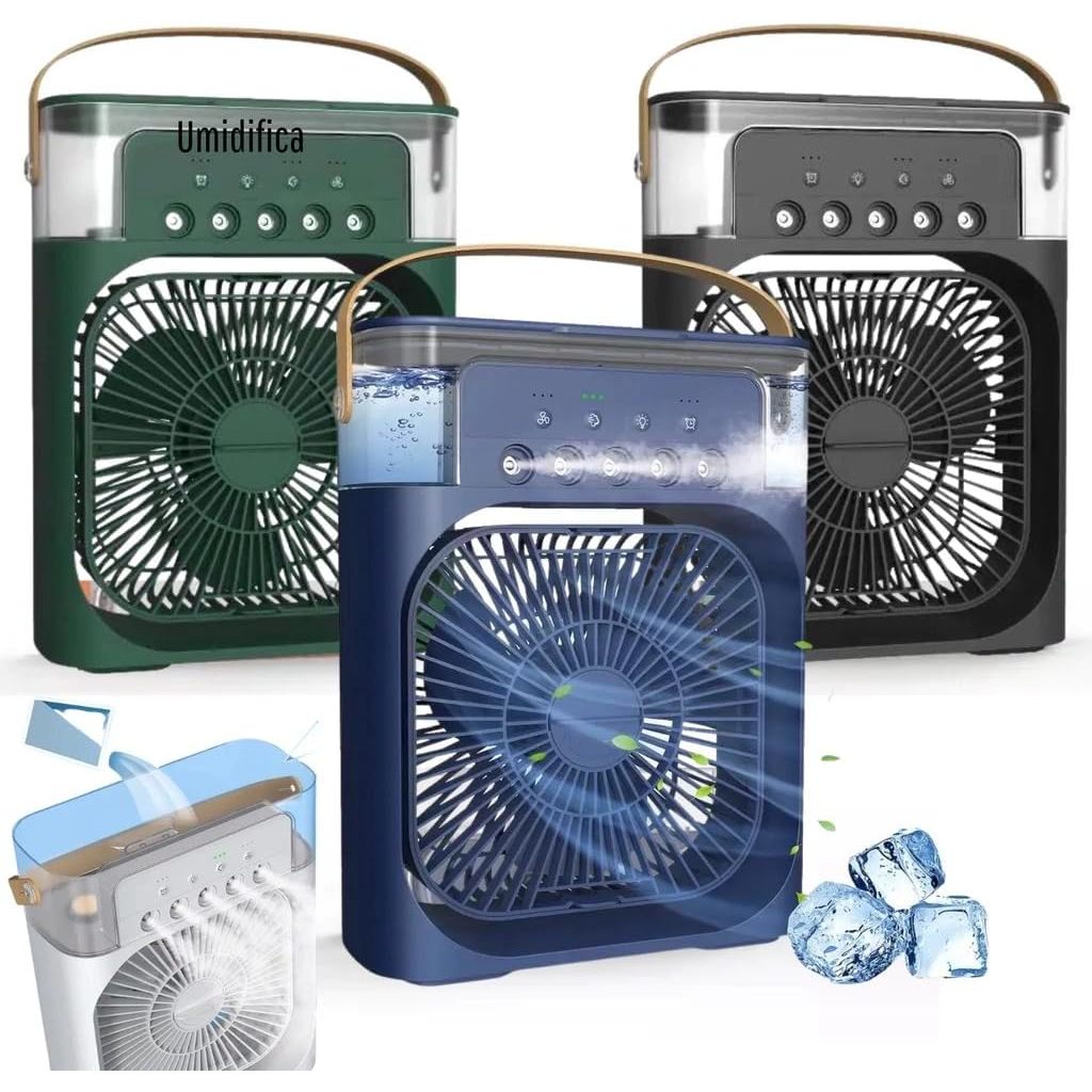 Refrigerador De Ar Ventilador Umidificador Portátil Com Led Reservatório De Água Led  Mania