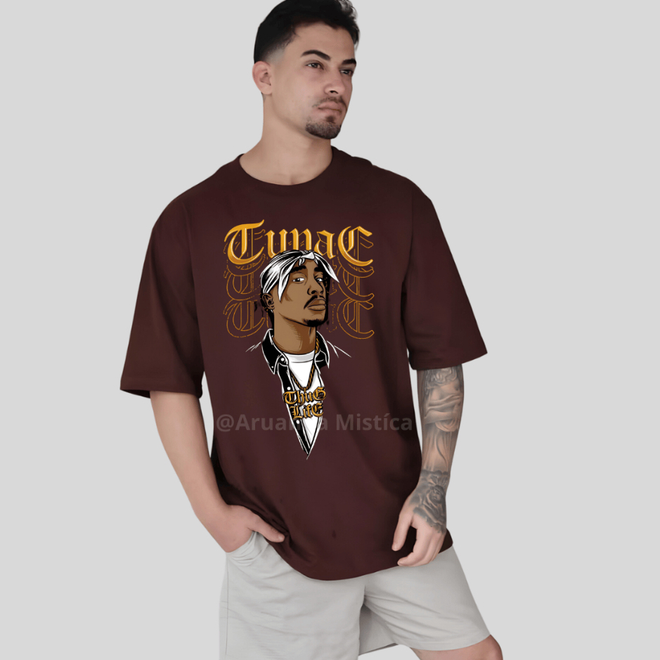 Camiseta Oversized Rapper Tupac Shakur 2Pac Street Styles Thug Life Hip Hop