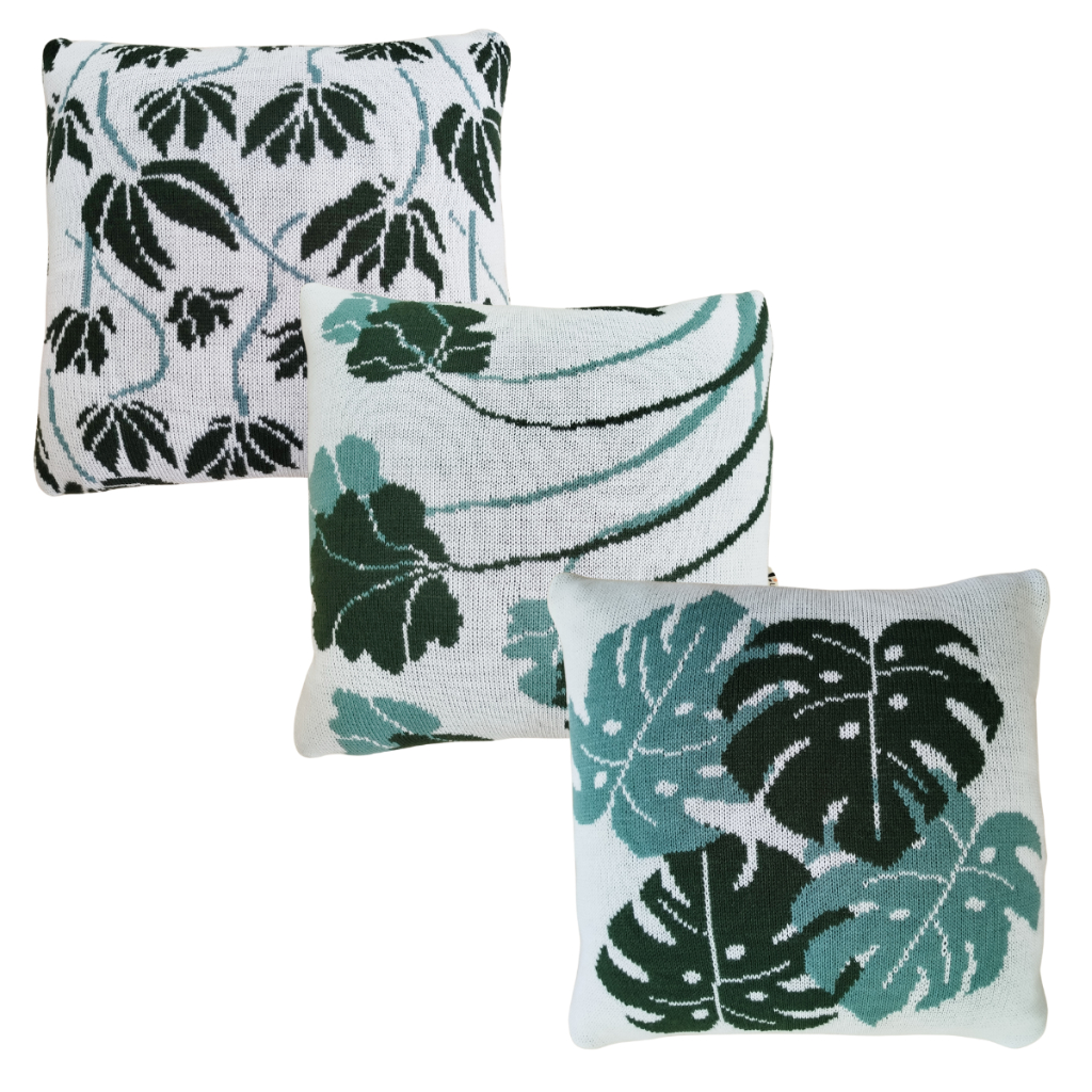 Kit 3 Capa de Almofada 45x45 Tricô Decoração Sofá Poltrona Sala Quarto Offwhite Verde Musgo e Verde Menta