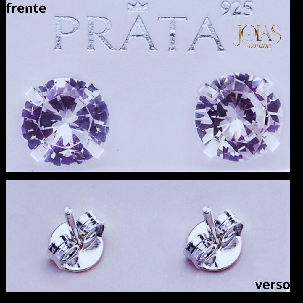 (Brinco Ponto De Luz)Prata 925 ,Pedrinha Redonda,Zirconia Cristal De 8MM