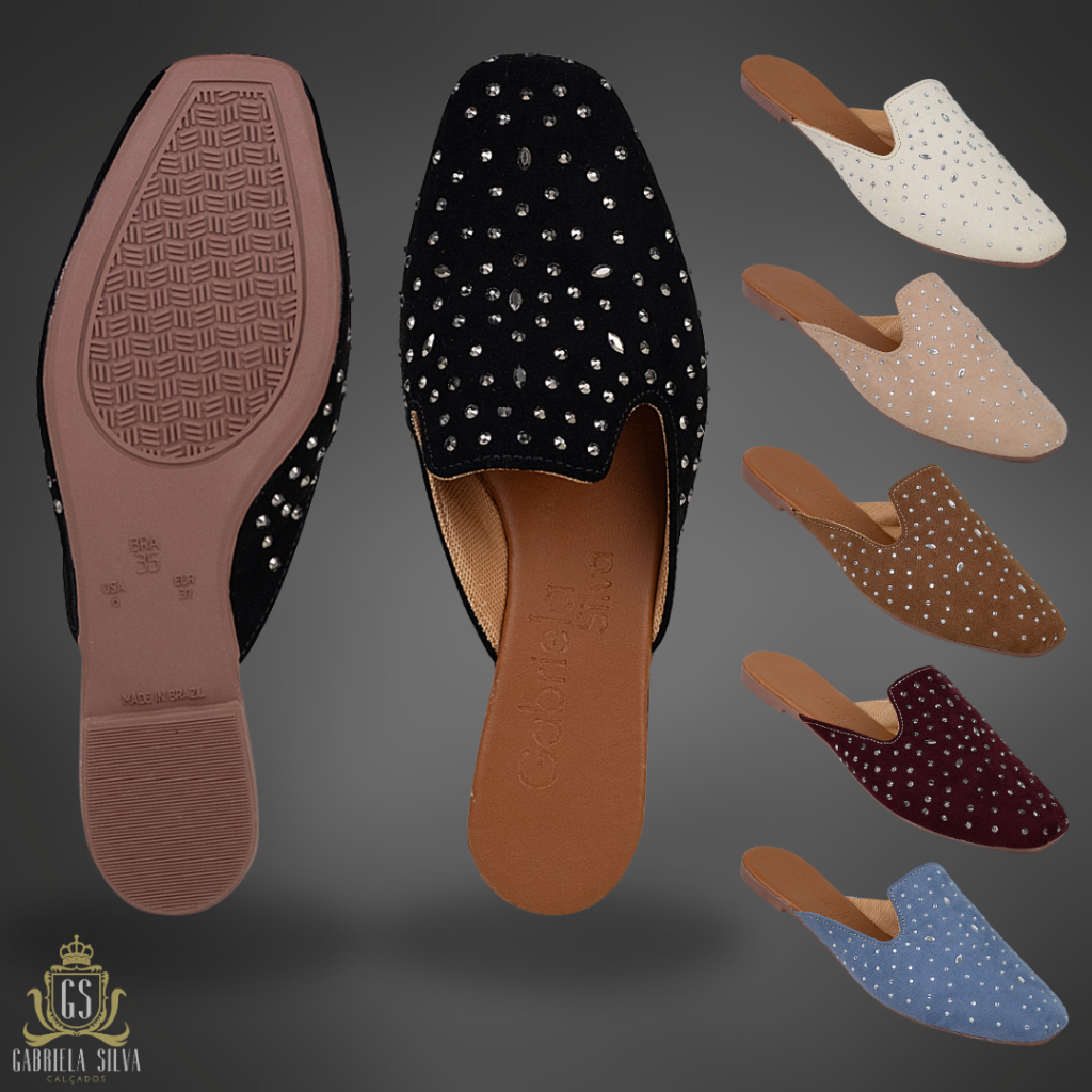 Sandália Mule Feminina Sapato de Bico Muller Rasteirinha Macia Tendência Moda Mulher Fashion Ref.53