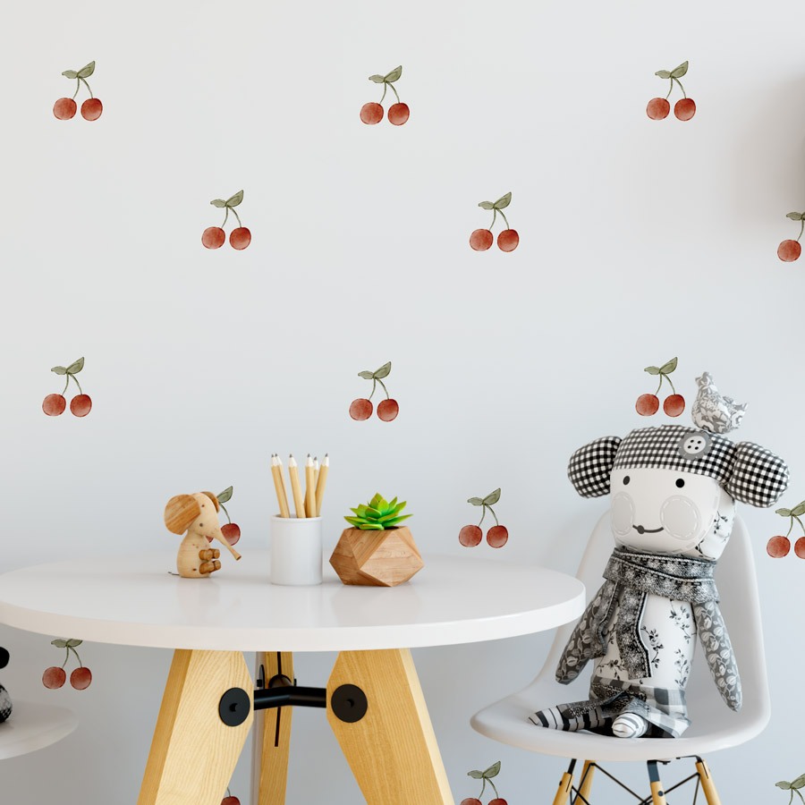 Adesivos de Parede Cerejas Aquarela - Cartela Com 20 Adesivos em Oferta na Shopee