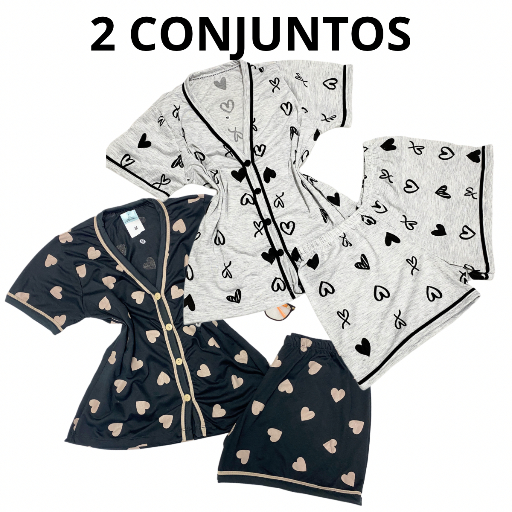 kit 2  Pijamas Feminino Amamentação Short Doll Americano Gola V Com Botões Pós Parto Gestante em Oferta na Shopee