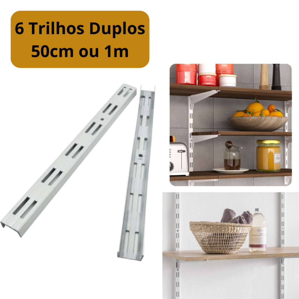 6 Trilhos Cremalheira Duplo 100cm 50cm Preto Branco