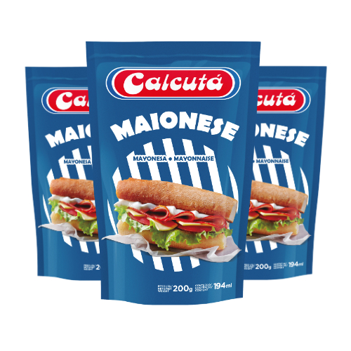 3Un Maionese Calcutá 200G Embalagem Refil Econômico Para Lanches Petiscos Pastéis Batata Frita