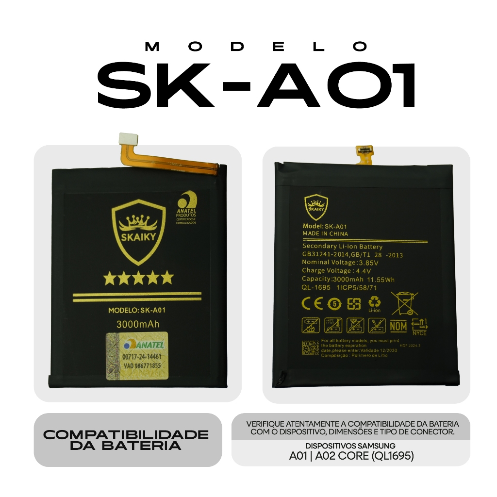 Bateria Oficial Skaiky A01 Compativel Com SAMSUNG A01  (QL1695) em Oferta na Shopee