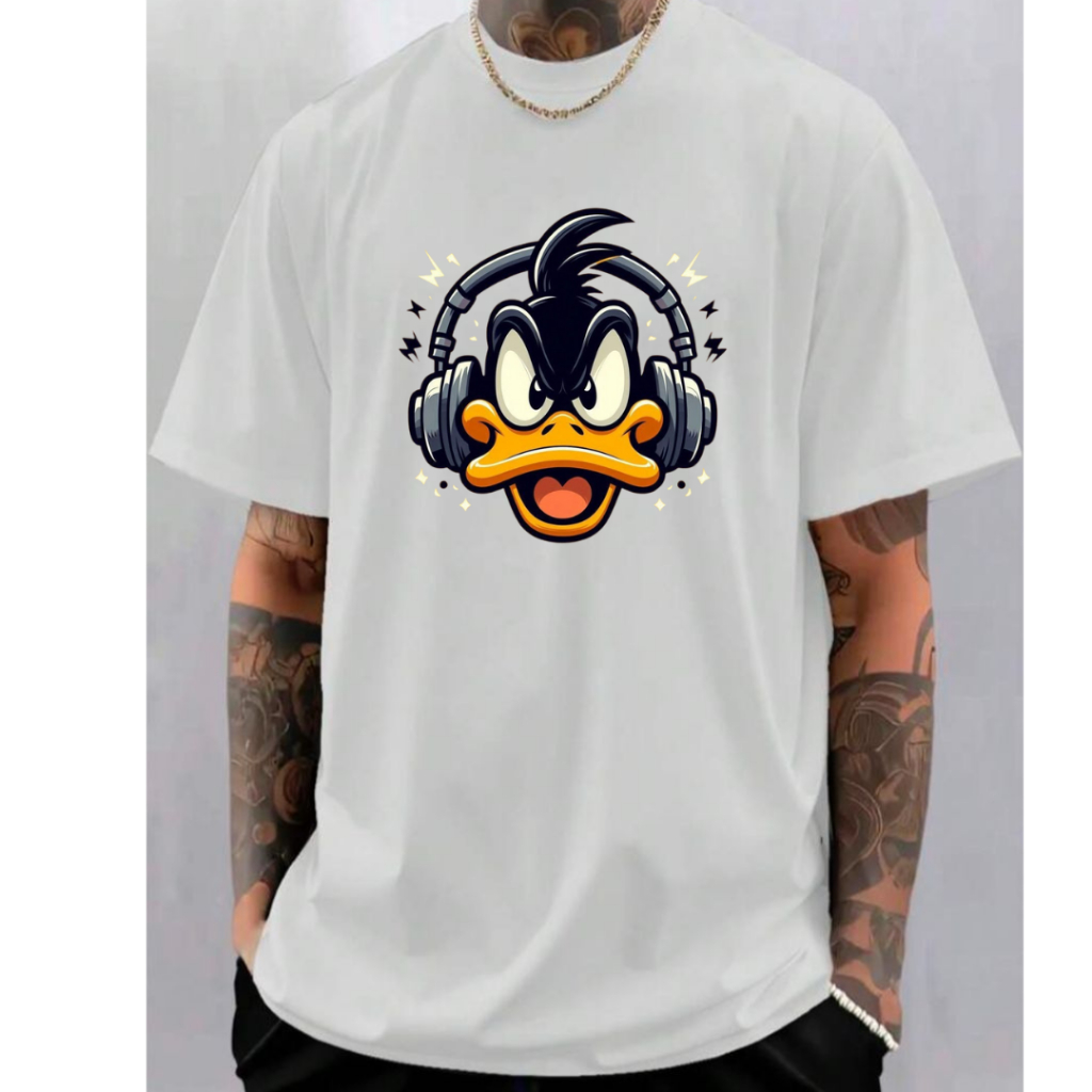 Camiseta Camisa Desenho Patolino Fone Blusa 100% Algodão Gola Redonda Manga Curta Várias Cores