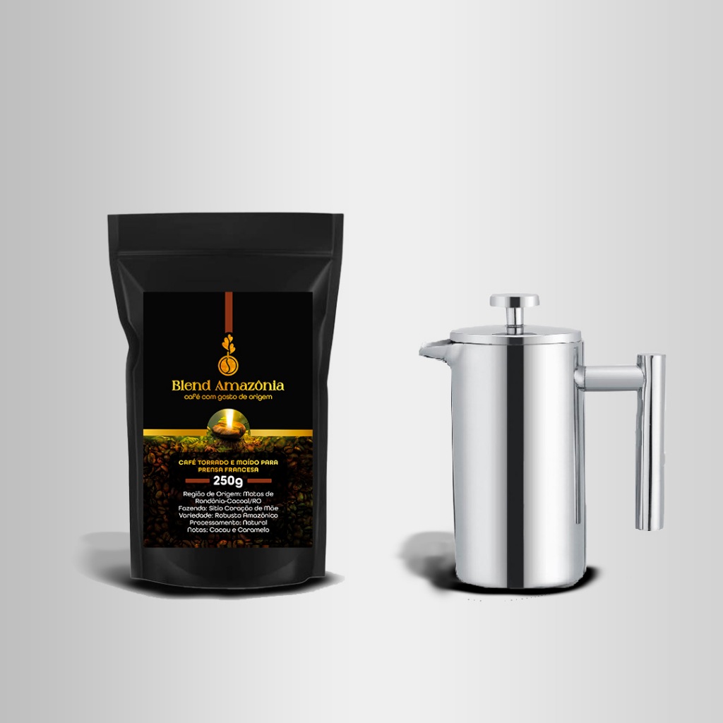 Combo Prensa Francesa em Aço 350 Ml Louvre + Café - ILC