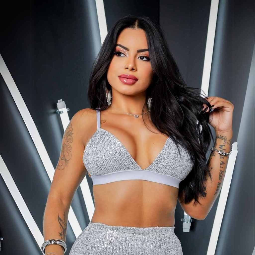 Conjunto Feminino Saia Paete + Top Sutiã Com Brilho Moda  Balada