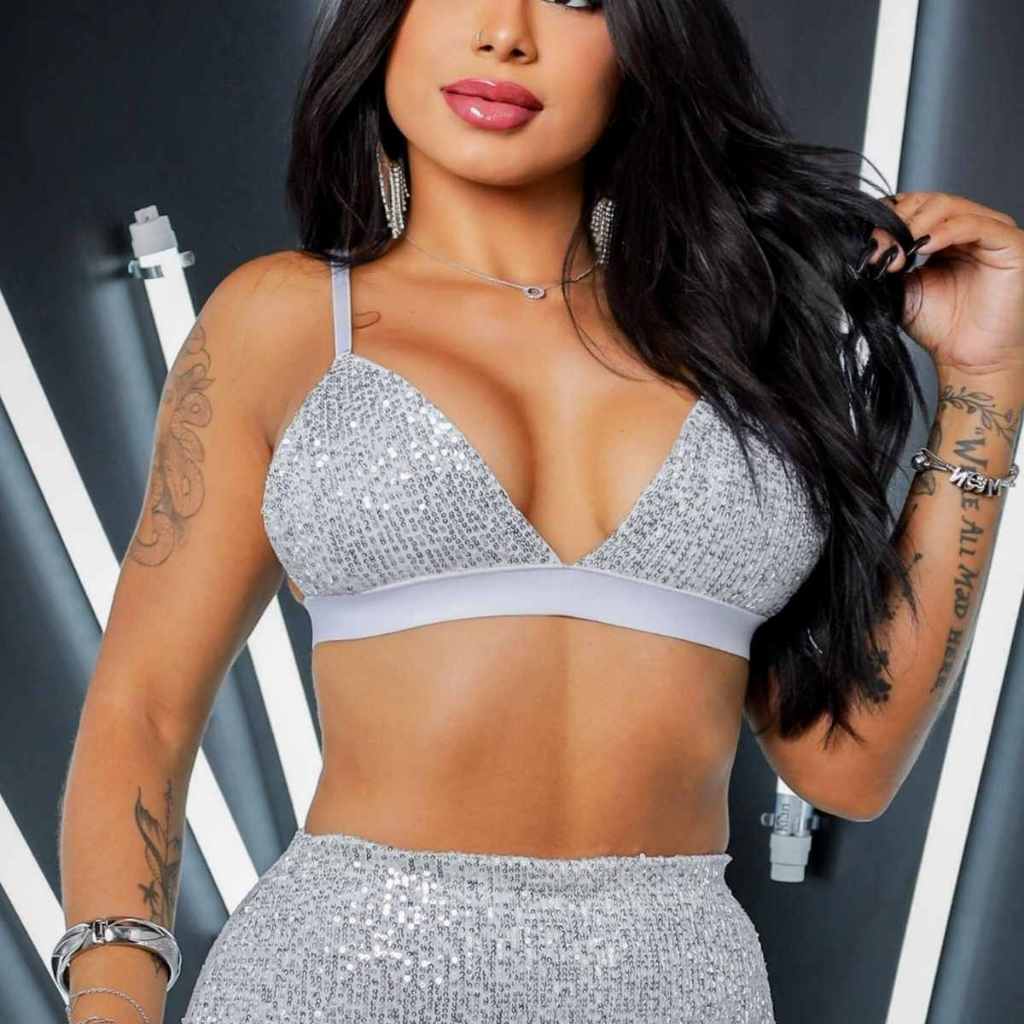 Top Sutiã Com Decote Brilho Moda Balada Verão Tendencia Festa