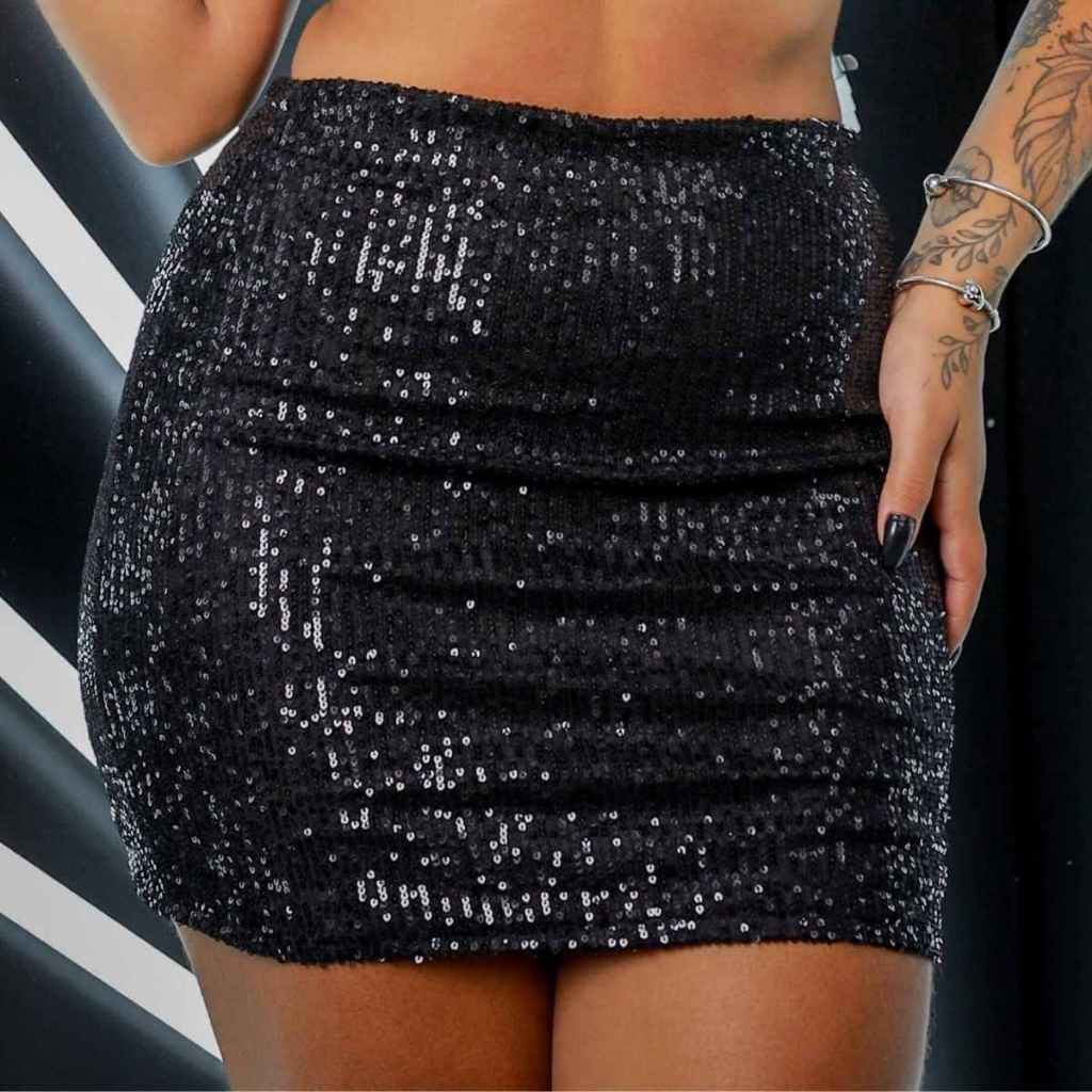 Saia Paete Cintura Alta Moda Modeladora Feminina Balada Verão Para Festas Tendencia Blogueira