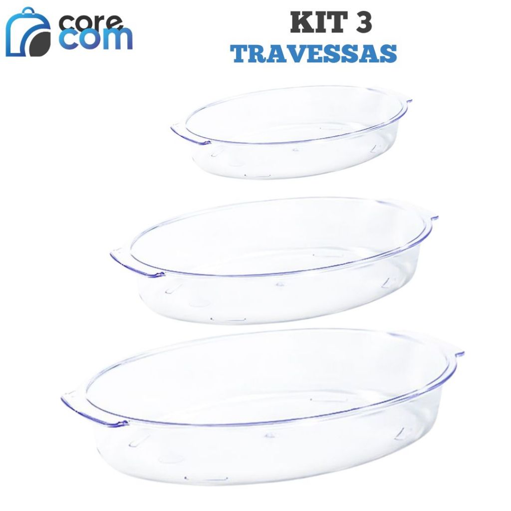 Kit 3 Travessas (Pequena, média e Grande)  - Várias Cores