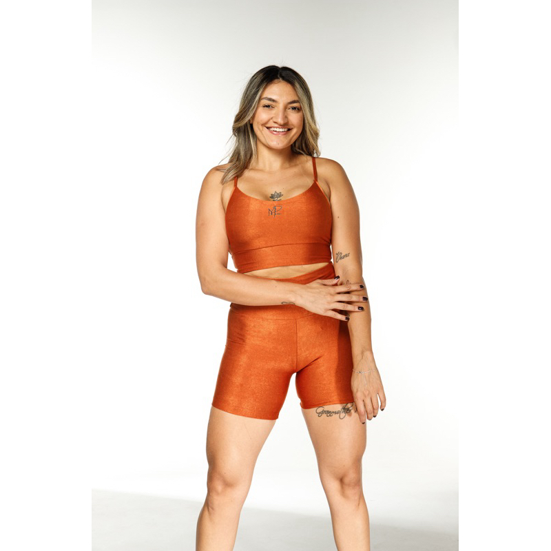 Conjunto Kamy Fitness Top Moscou + Shorts Canelado Roupa de Academia Feminino