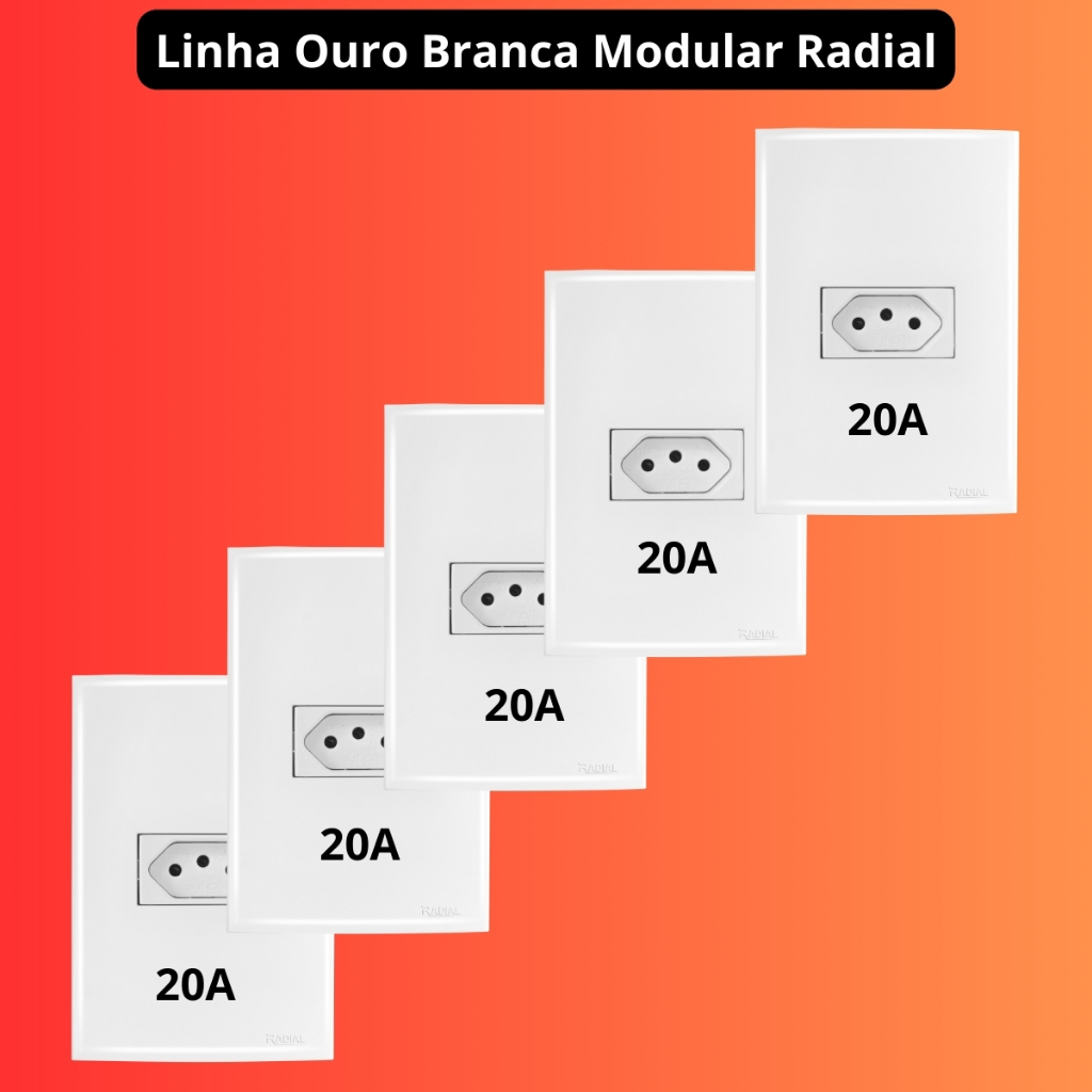 Kit 5 peças Tomada 2P+T 20A Linha Ouro Branca Modular RADIAL em Oferta na Shopee