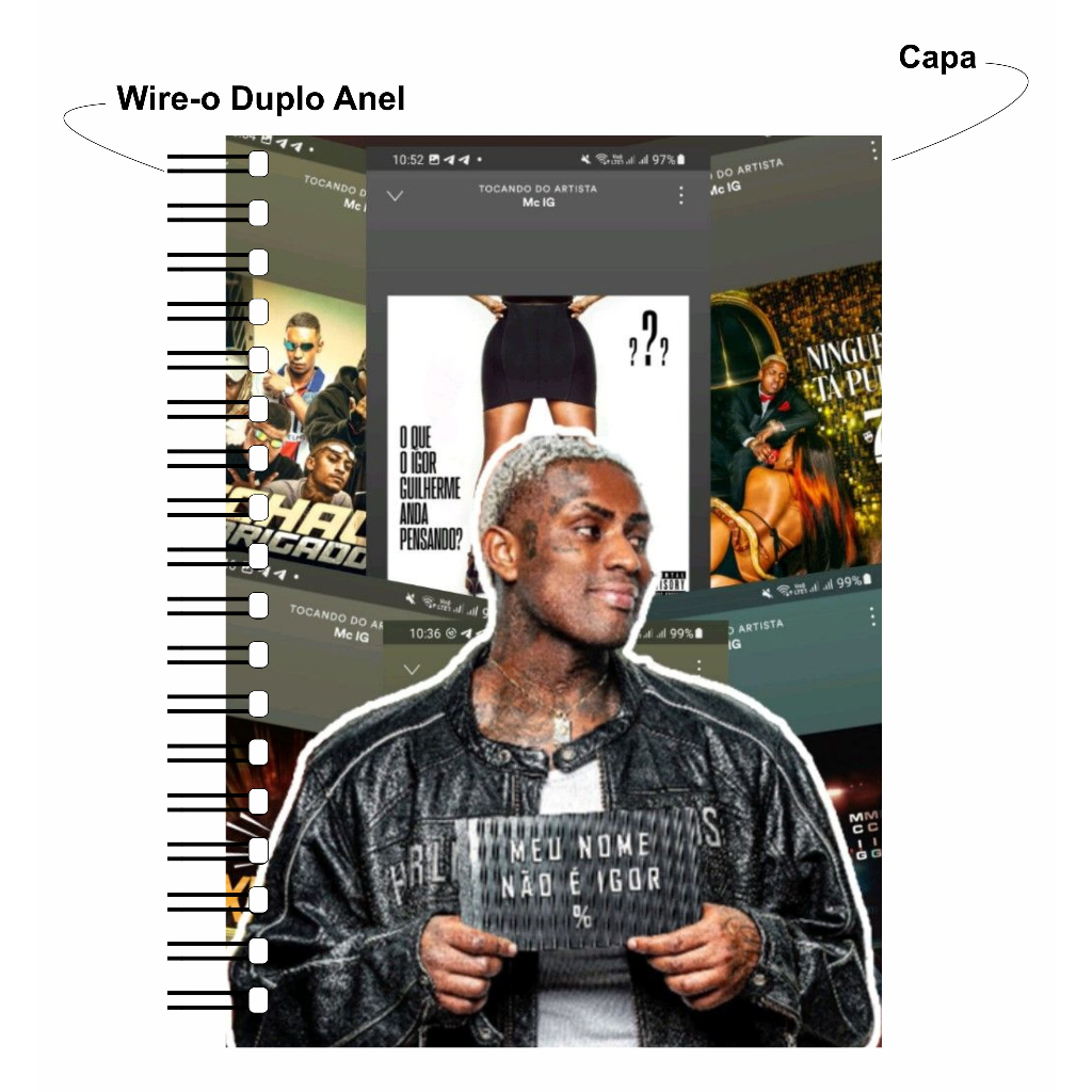 Caderno Homenagem aos Artistas Mc IG Meu nome não é Igor Wire-o Capa Dura Universitário 1 Matéria Caderno de Fã