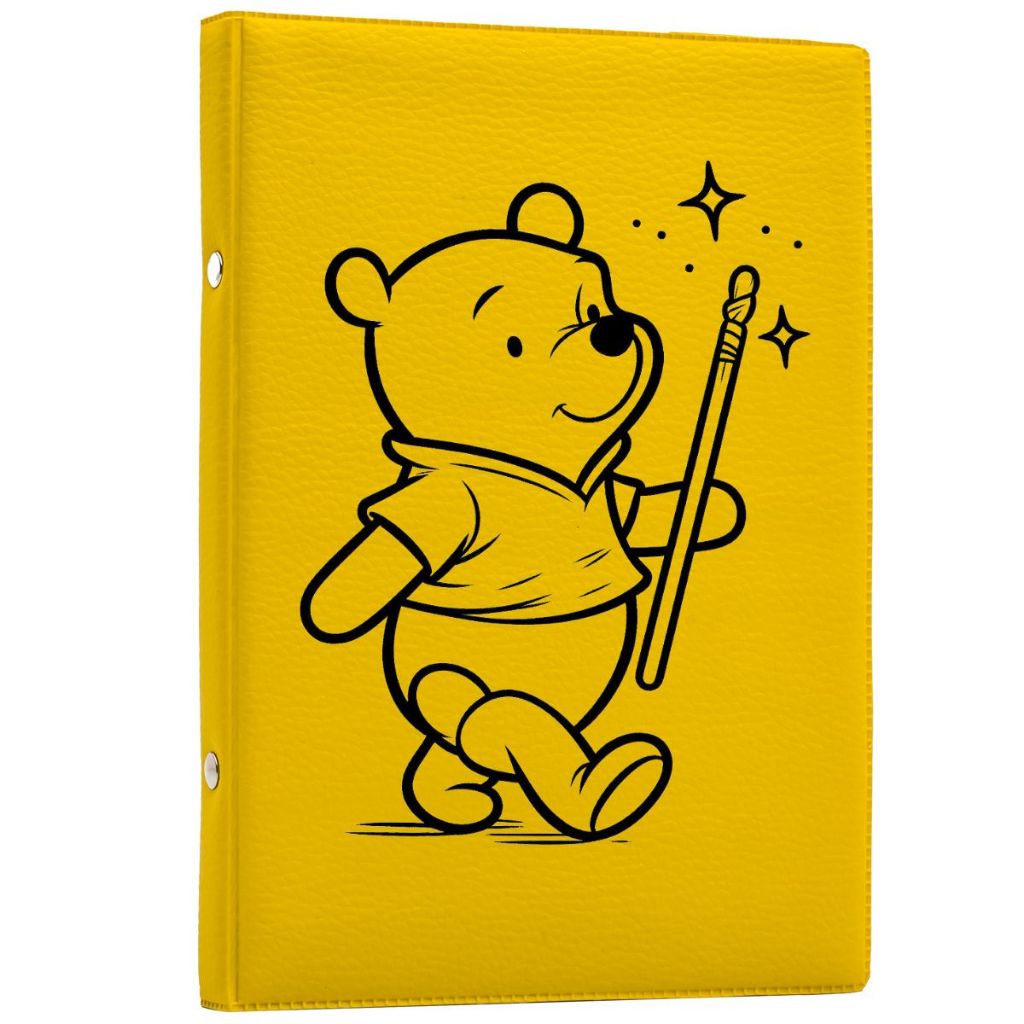 ÁLBUM TEMA URSINHO POOH 15X21 40 FOTOS CAPA COURO ESCOVADO AMARELO OFERTA
