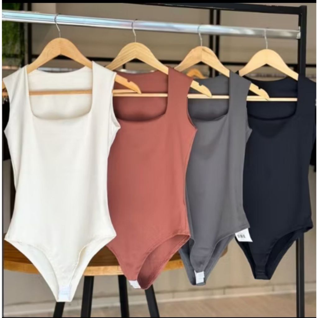 Body Collant Feminino Básico Com Decote Quadrado Tendência Blogueira Sem Bojo Suplex
