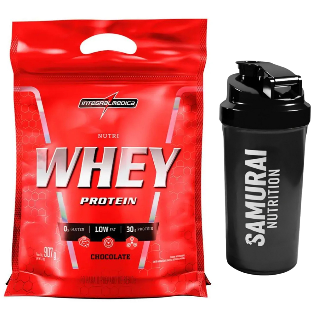 Kit 1x Nutri Whey 900g Refil Integral médica + 1x Coqueteleira 600ml em Oferta na Shopee
