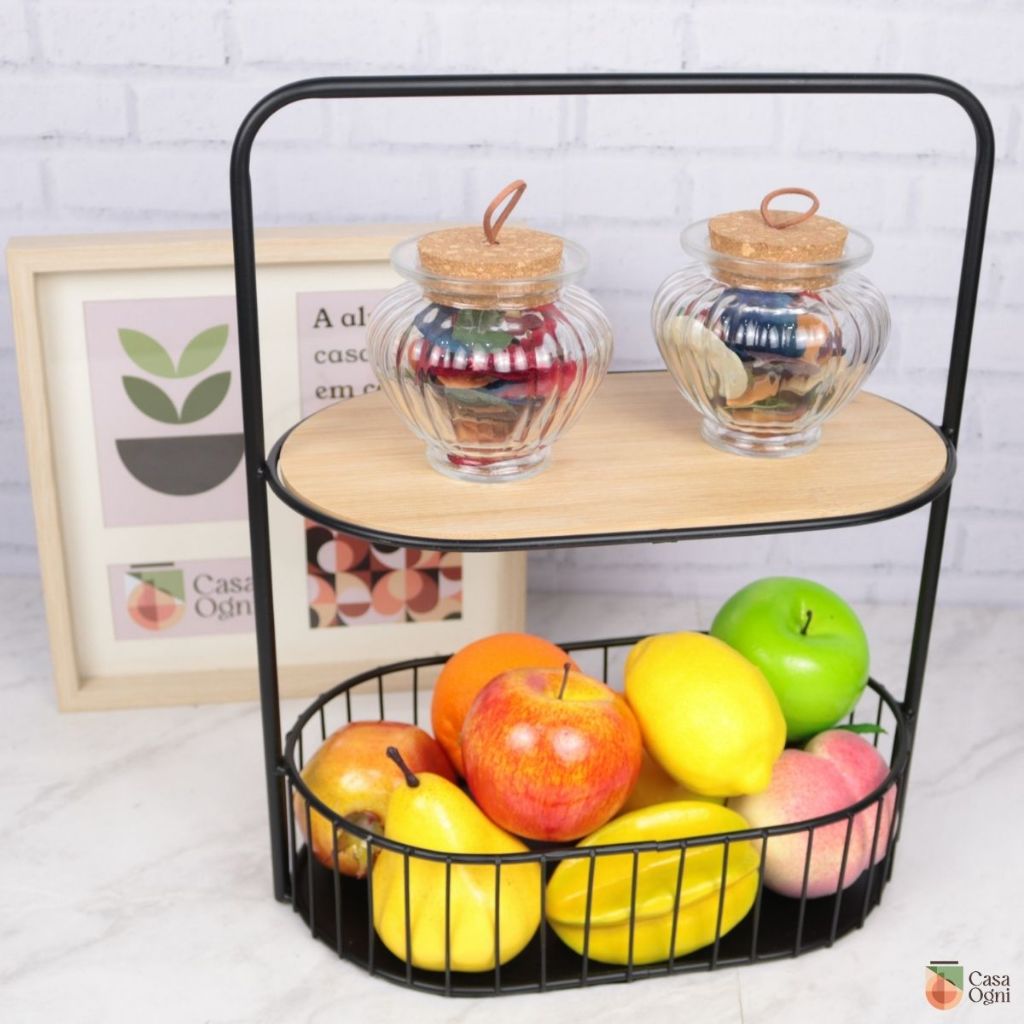 Fruteira Cesto Organizador de Mesa 2 Andares Metal para Cozinha