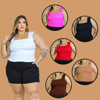 KIT 2 Blusa Regata Plus Size Social Chique com Gola Quadrada Verão Moda Feminina Plus em Oferta na Shopee