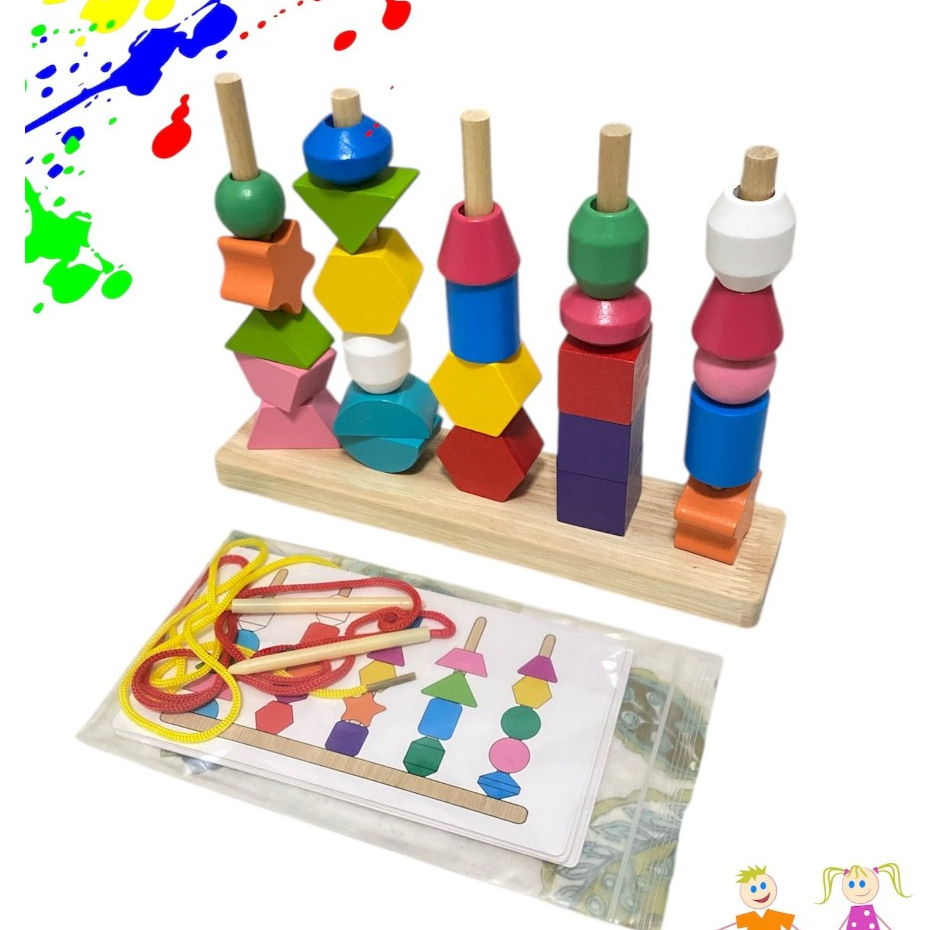 brinquedo educativo +3 anos com 20 peças e base e corda para criança