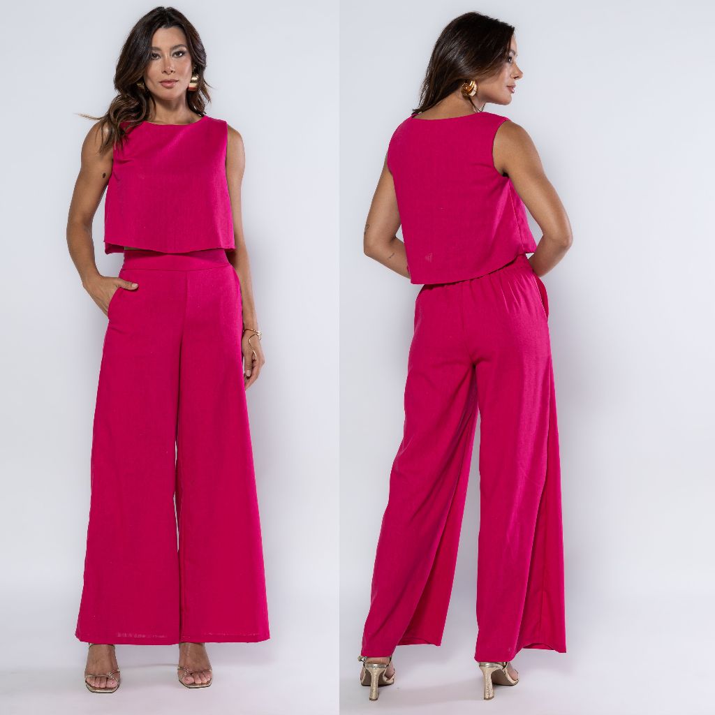 Conjunto Feminino Calça e Blusa de Linho