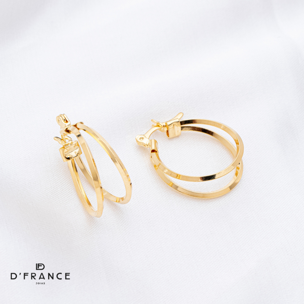 Brinco Argola Dois Fios Com Fecho Italiano Banhado a Ouro 18K - D France Semijóias em Oferta na Shopee