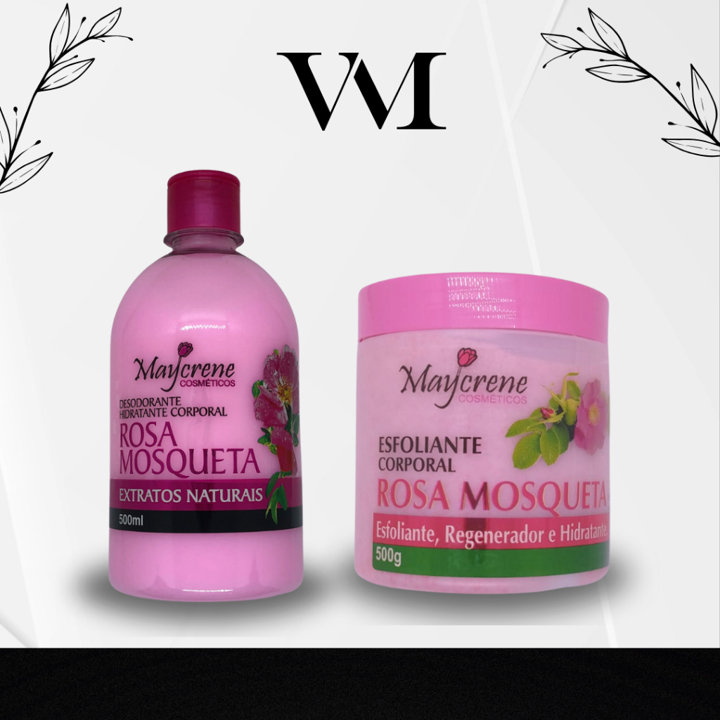 Maycrene Kit Desodorante Corporal + Esfoliante Rosa Mosqueta Regenerador Hidratante Corporal