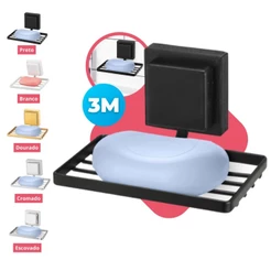 Saboneteira Banheiro Suporte Parede Porta Sabonete Fixação Dupla Face 3M Sem Furo Black Preto Arthi