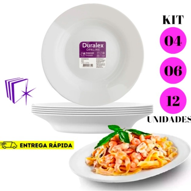 Jogo de Pratos Menu Fundo 04/06/12UN Branco 23 Cm Vidro Liso Duralex Temperado Opaline Almoço Hotel em Oferta na Shopee