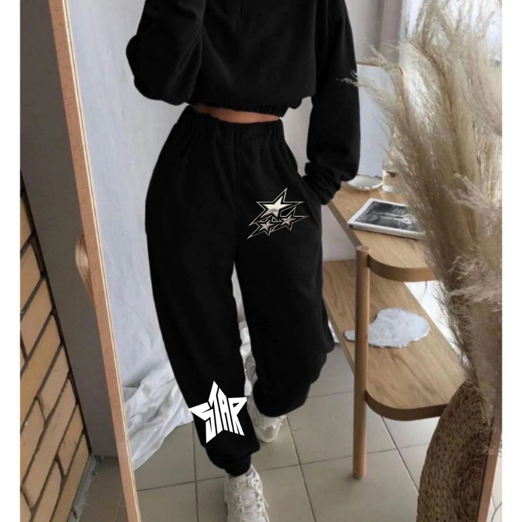 Calça Moletom Feminina Flanelada Algodão Premium Confortável Estampada Estrela