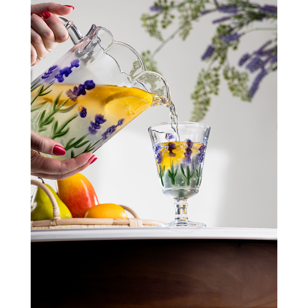 Jarra com 6 Taças Lyor Lavanda Hand Painting de Cristal 1,3L