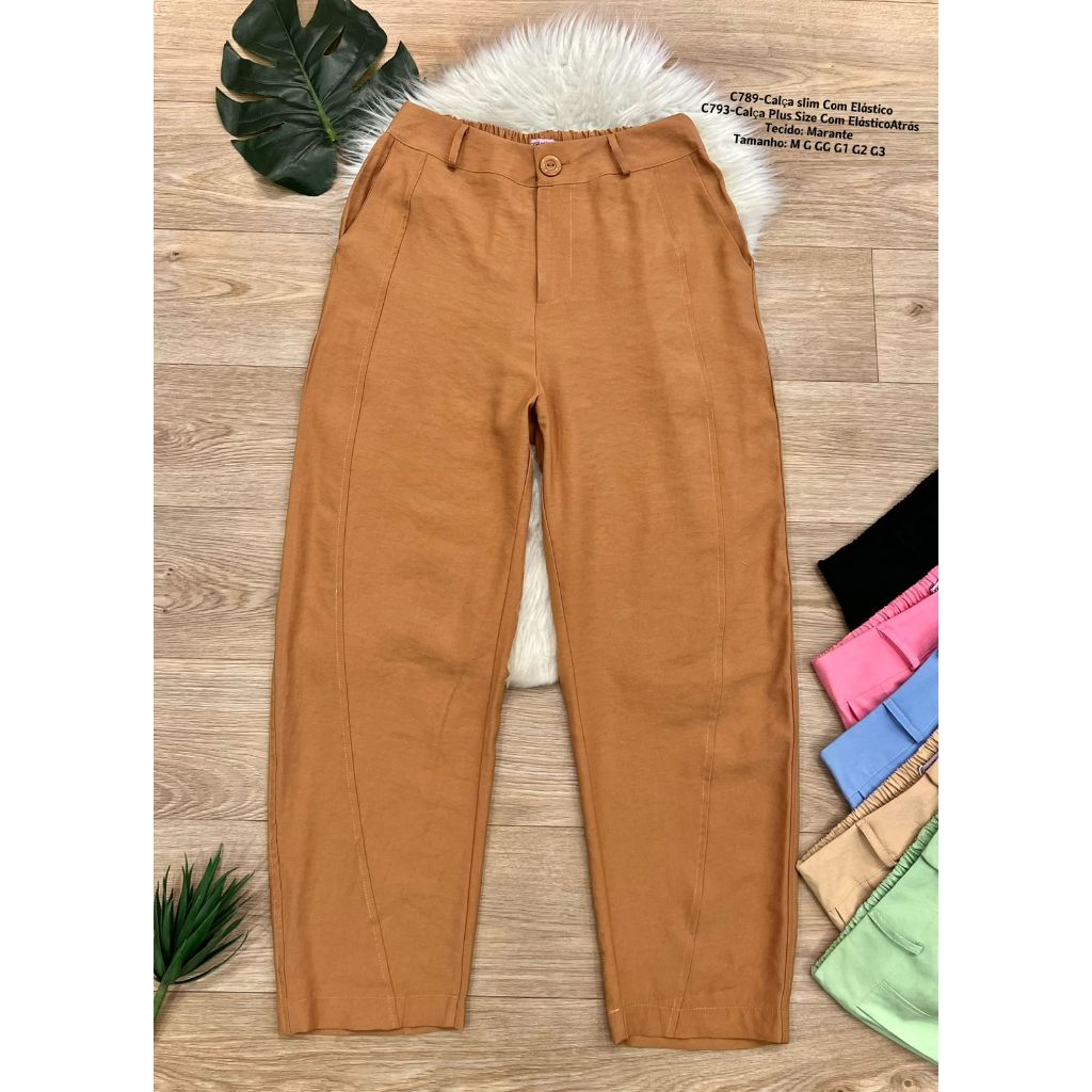 Calça Tecido Marrant Com elastico atras c789/c793 em Oferta na Shopee
