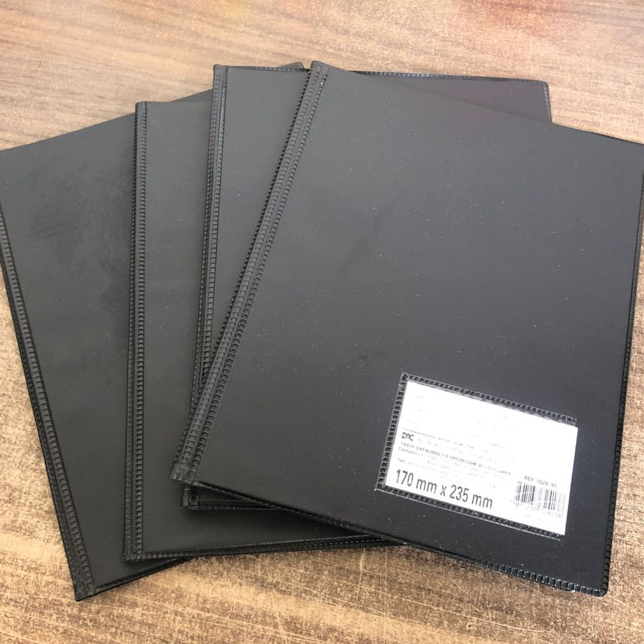 Pasta Catálogo Organizadora Preta 1/4 SEM  Plásticos Kit com 4 Unidades