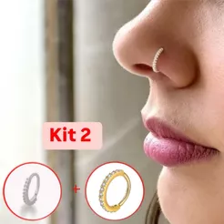 Kit 2 Piercing Argola Nariz Cravejado Strass 6mm ou 8mm