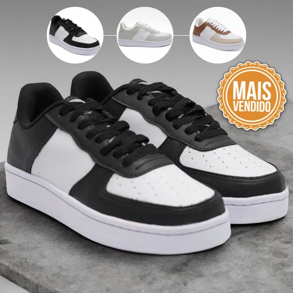 Tênis Preto e Branco Casual Masculino e Feminino Unissex - Conforto e Qualidade (33 ao 43) - Envio Rápido