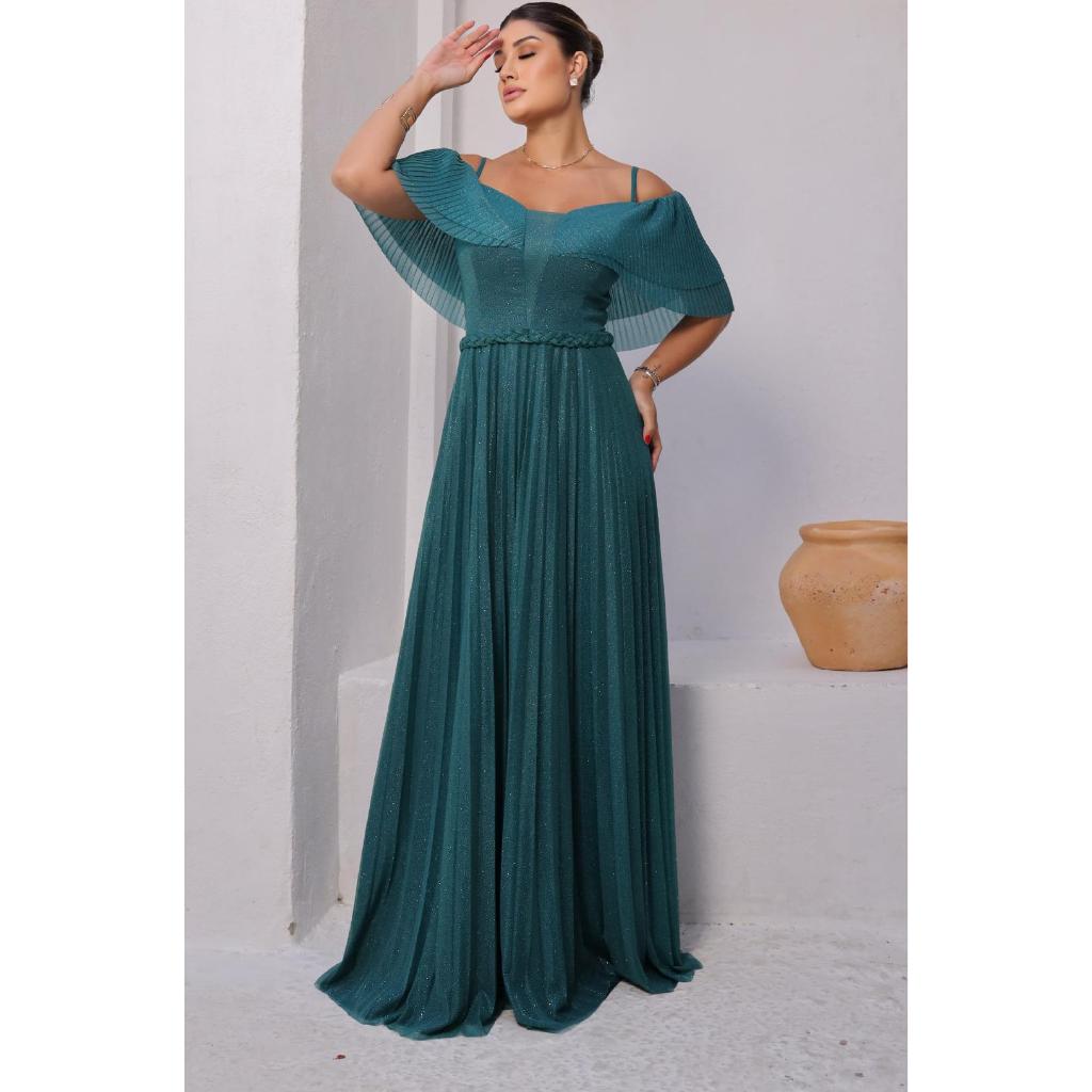 Vestido Feminino de Festa Elegante Cigana Plissado Tule Brilhante Madrinha Formanda em Oferta na Shopee