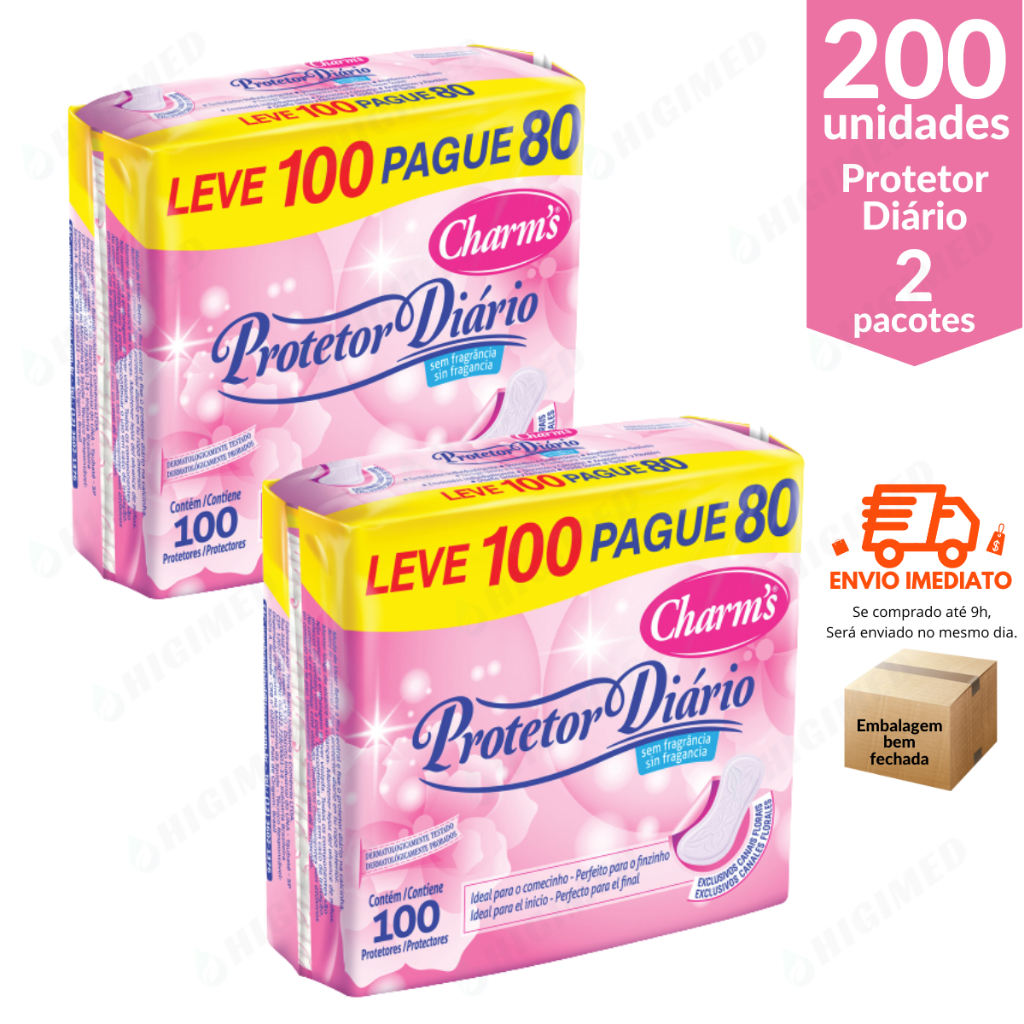 200 unidades Protetor Diário Feminino com gel absorvente  - Charms