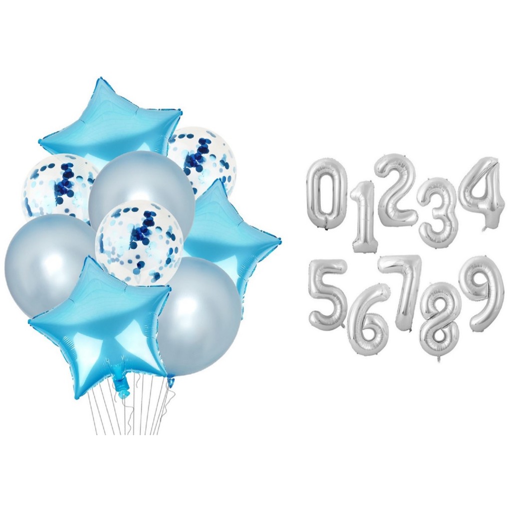 Kit Buque 9 Peças Balões Bexiga + 2 Números Metalizados 70cm